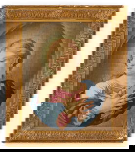 Needlework Picture of "Madonna Annunciation": Aubusson Picture of "Madonna Annunciation" 19th century, inspired by a work by Pompeo Batoni (Italian, 1708-1787), in a neoclassical giltwood frame. h. 22", w. 18-3/4" 