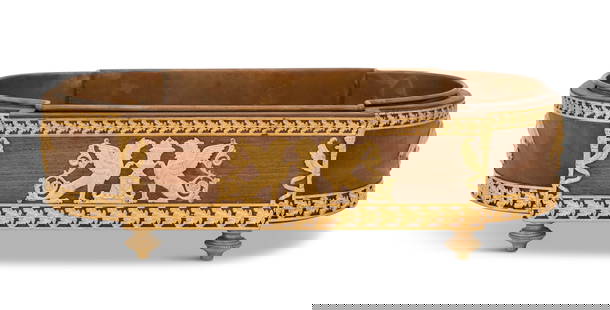 Gilt-Brass and Mahogany Jardiniere: Gilt-Brass and Mahogany Jardiniere Late 19th century, the mahogany body with gilt-brass mounts of griffins flanking urns, the sides with eagle mounts and the corners with torch mounts, all framed
