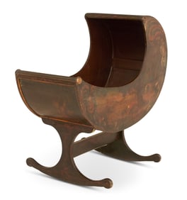 Polychromed Wood Hooded Rocking Cradle