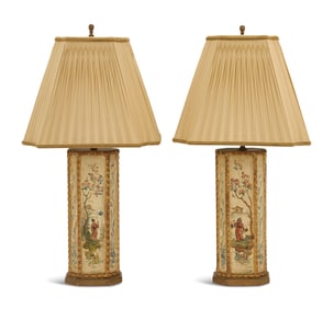Pair of Asian Carved Wooden Table Lamps
