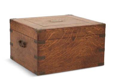 Brass-Bound Oak Silver Hollowware Storage Box