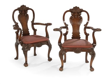 Pair of Irish Georgian-Style Walnut Armchairs