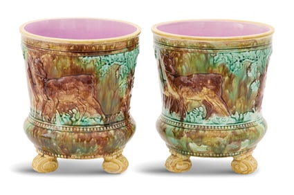 Pair of English Majolica Cachepots