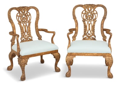 Carved Walnut and Parcel-Gilt Armchairs