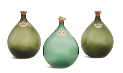 Three French Glass Wine Demijohns