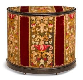 English Ebonized Wood and Fabric Hamper