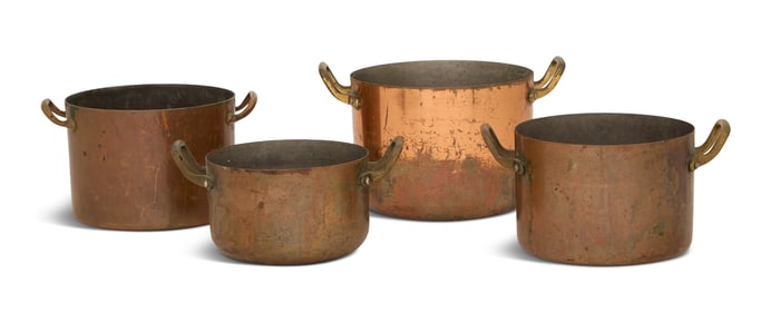Four Graduated Copper Dutch Ovens