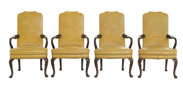 Four George II-Style Leather Armchairs