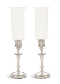 Pair of English Silverplate Hurricane Lamps
