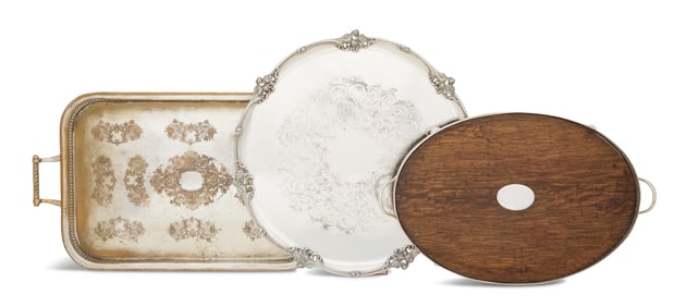 Three Large Silverplate Serving Trays
