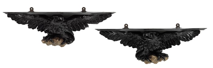 Pair of Ebonized and Parcel-Gilt Eagle Brackets