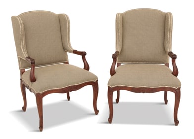 Ralph Lauren Carved Mahogany Wing Chairs
