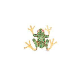 Emerald and Ruby Frog Brooch