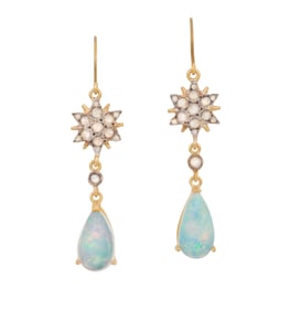 Pair of Opal and Diamond Earrings