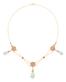 Opal, Ruby and Diamond Necklace
