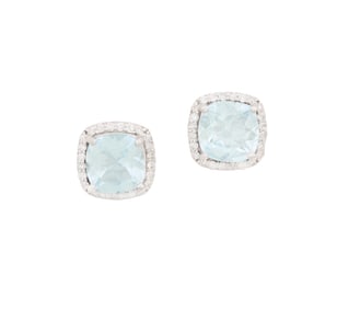Pair of Aquamarine and Diamond Earrings