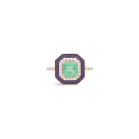 Enamel, Emerald and Diamond Ring