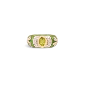 Enamel, Peridot and Diamond Ring