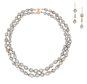 Two Pearl Necklaces and Matching Earrings