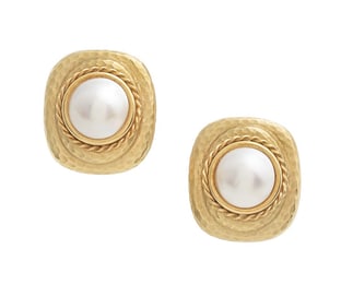 Pair of Mabe Pearl and Gold Ear Clips