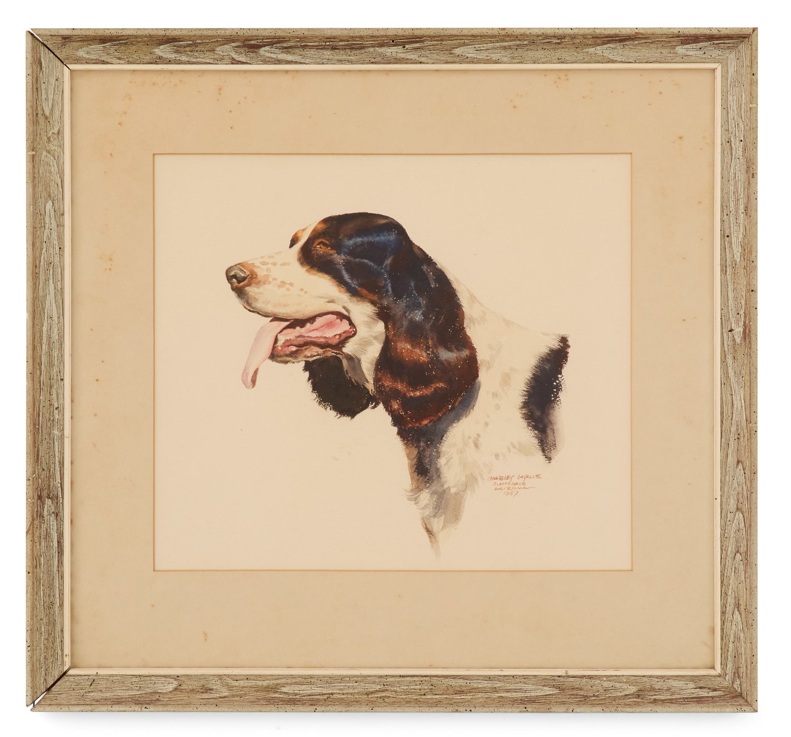 Charles LaSalle (American, 1894-1958): Charles LaSalle (American, 1894-1958) "Spaniel", 1957 watercolor signed, dated and localized "Scottsdale, Arizona" lower right, and a "The O'Brien Galleries, Phoenix, Arizona&