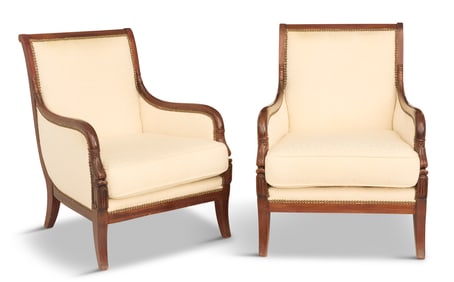 Pair of Restauration Mahogany Bergeres