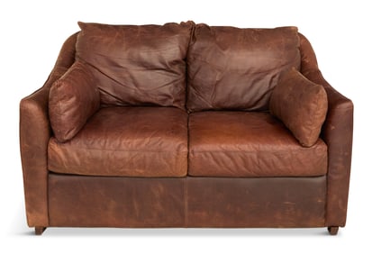Contemporary Brown Leather Settee