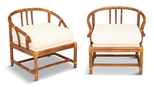 Pair of McGuire Bamboo Horseshoe Armchairs