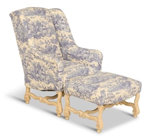 Louis XIII-Style Wing Chair and Ottoman