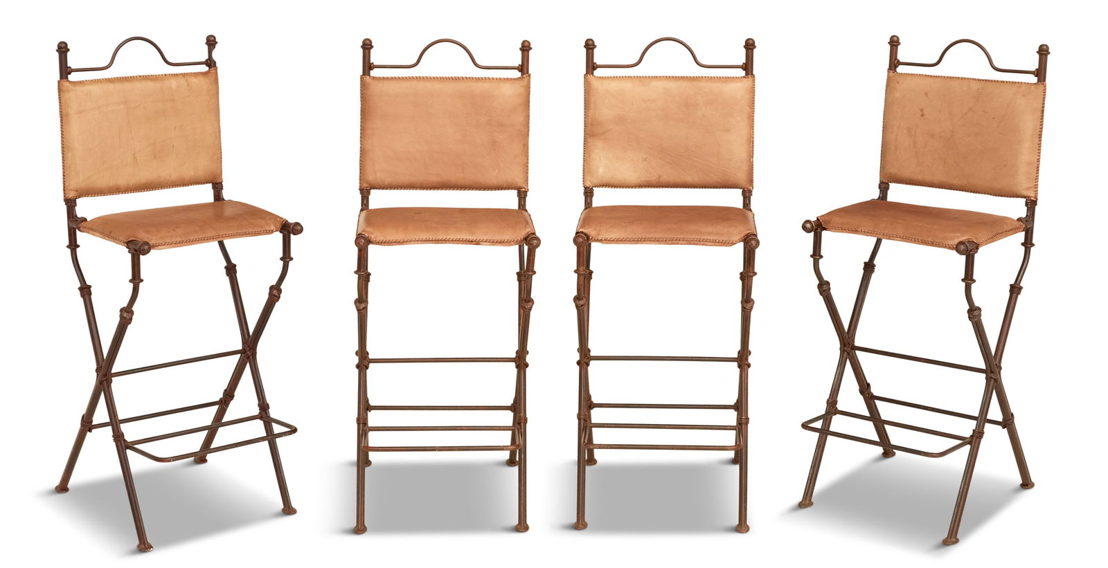 Suite of Four Iron and Leather Barstools (1 of 2)