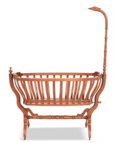 American Carved Walnut Cradle on Stand