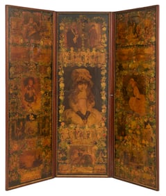 Decalcomania Three-Panel Walnut Screen