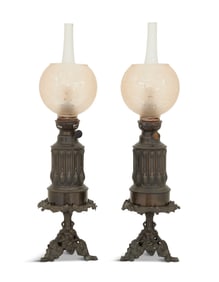 Pair of French Metal Moderator-Style Lamps