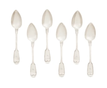 Six New Orleans "Fiddle Thread" Silver Teaspoons