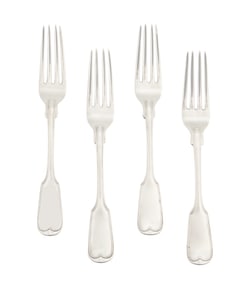 Four New Orleans Silver "Fiddle Thread" Forks