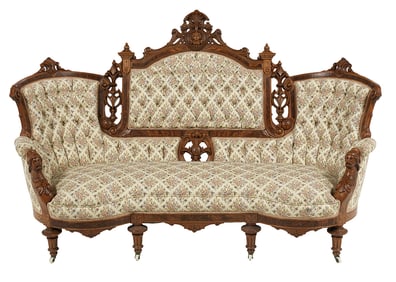 American Figural-Carved Walnut Sofa