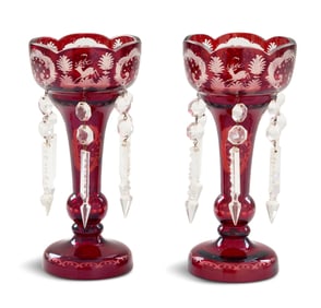 Bohemian-Style Ruby-Plated Glass Mantel Lustres