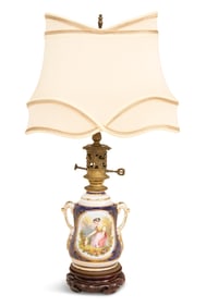 French Porcelain and Bronze Moderator Lamp
