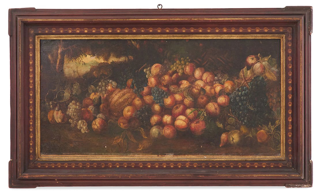 Continental School (19th Century): Continental School19th Century"Still Life of Fruit"oil on canvasFramed.27" x 55", framed 39-1/2" x 67-1/2" Provenance: Kevin Stone Antiques, The Collection of Kevin Stone