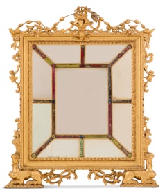 Neoclassical Giltwood and Colored Glass Mirror