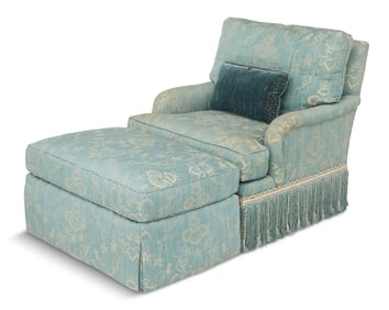 Scalamandre-Covered Club Chair and Ottoman