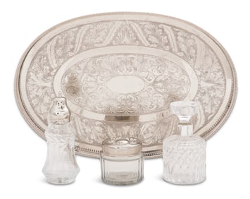 Silverplate Galleried Vanity Tray and Accessories