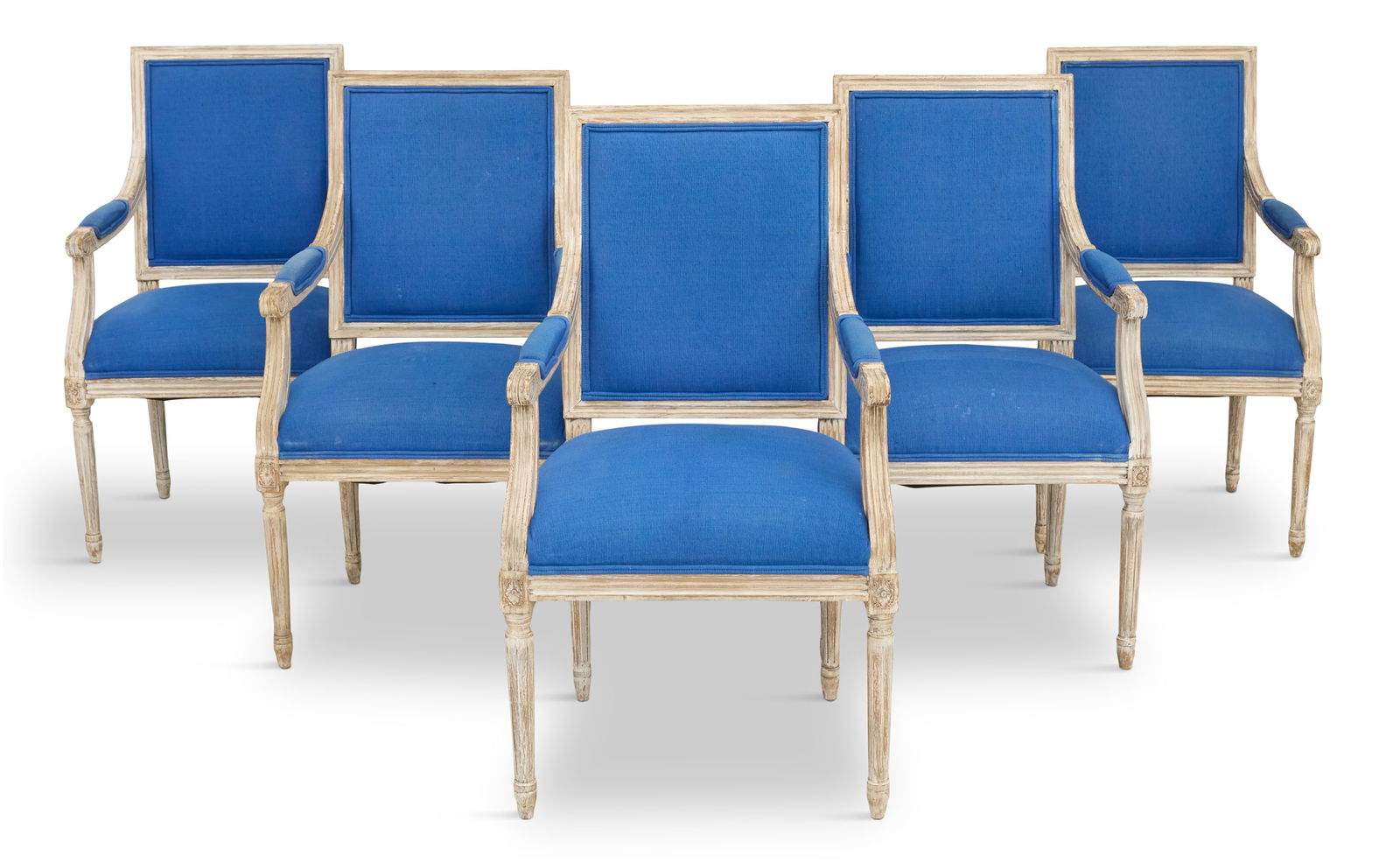 Suite of Five Pickled Oak Fauteuils (1 of 4)