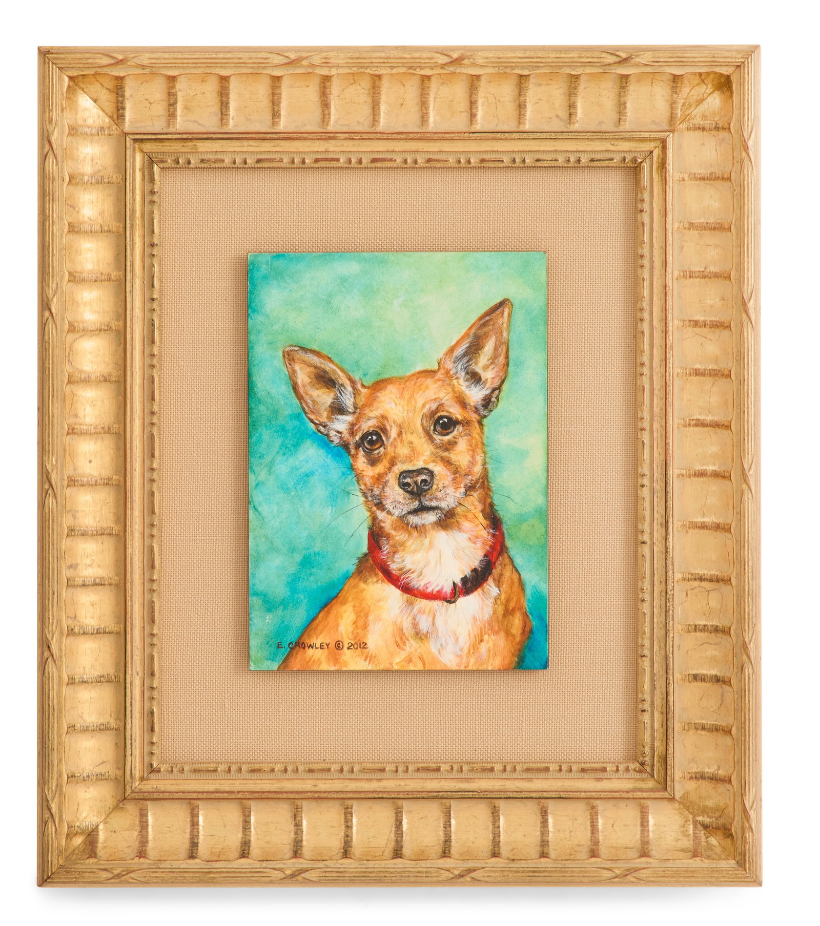 E. Crowley (American, Contemporary): E. Crowley (American, Contemporary) "Chihuahua", 2012 oil on board signed and dated lower left. Framed. 7" x 5", framed 14" x 12" Provenance: Kevin Stone Antiques, The Co