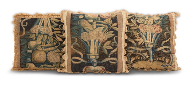 Three French Aubusson Tapestry Pillows