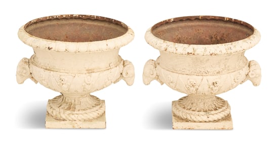 Pair of Painted Cast-Iron Garden Urns