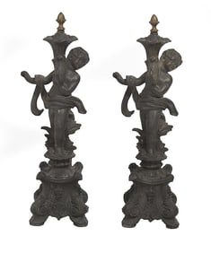 Pair of Cast-Iron Figural Andirons