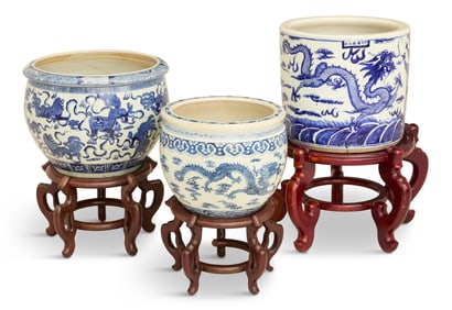 Three Chinese Export Porcelain Tree Tubs