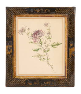 British School (19th Century): British School 19th Century "Chrysanthemum", 1833 watercolor on paper initialed, titled and dated lower right. Matted, glazed and framed. sight 9-3/4" x 7-3/4", framed 14" x