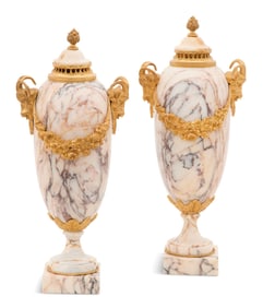 Pair of French Marble and Gilt-Bronze Urns